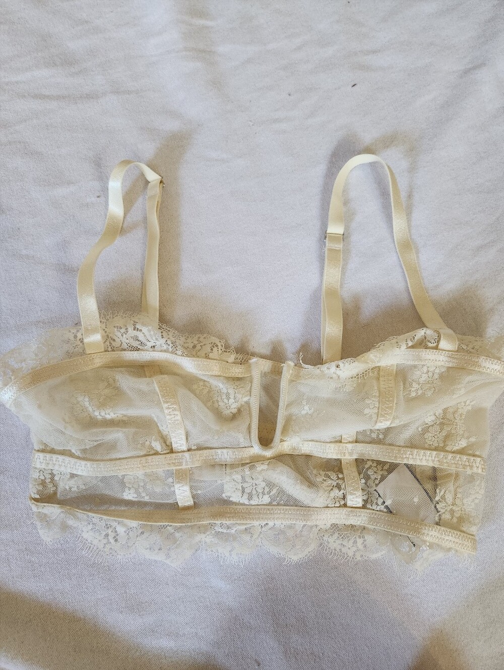 Free People Intimately Ivory Lace Longline Bralette XS Sheer Floral